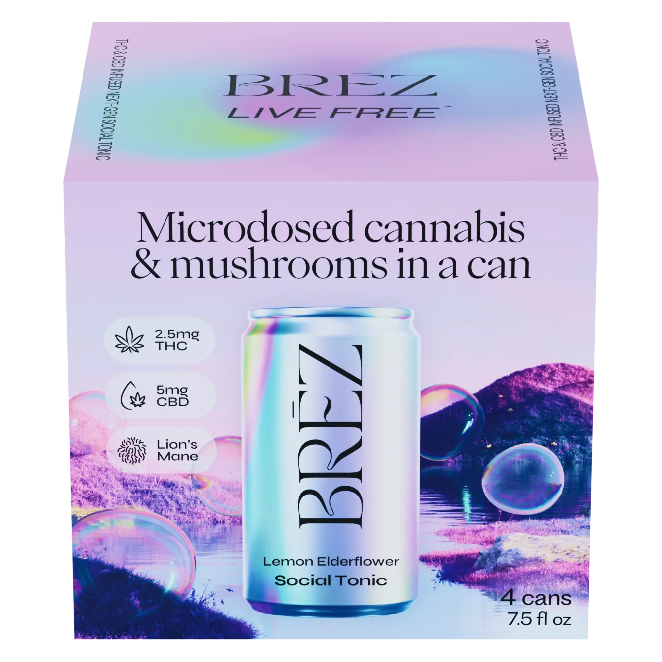 Brez Single Original Cannabis & Lions Mane Social THC Tonic 48pk Can 2.5mg THC, 5mg CBD, Lemon Elderflower