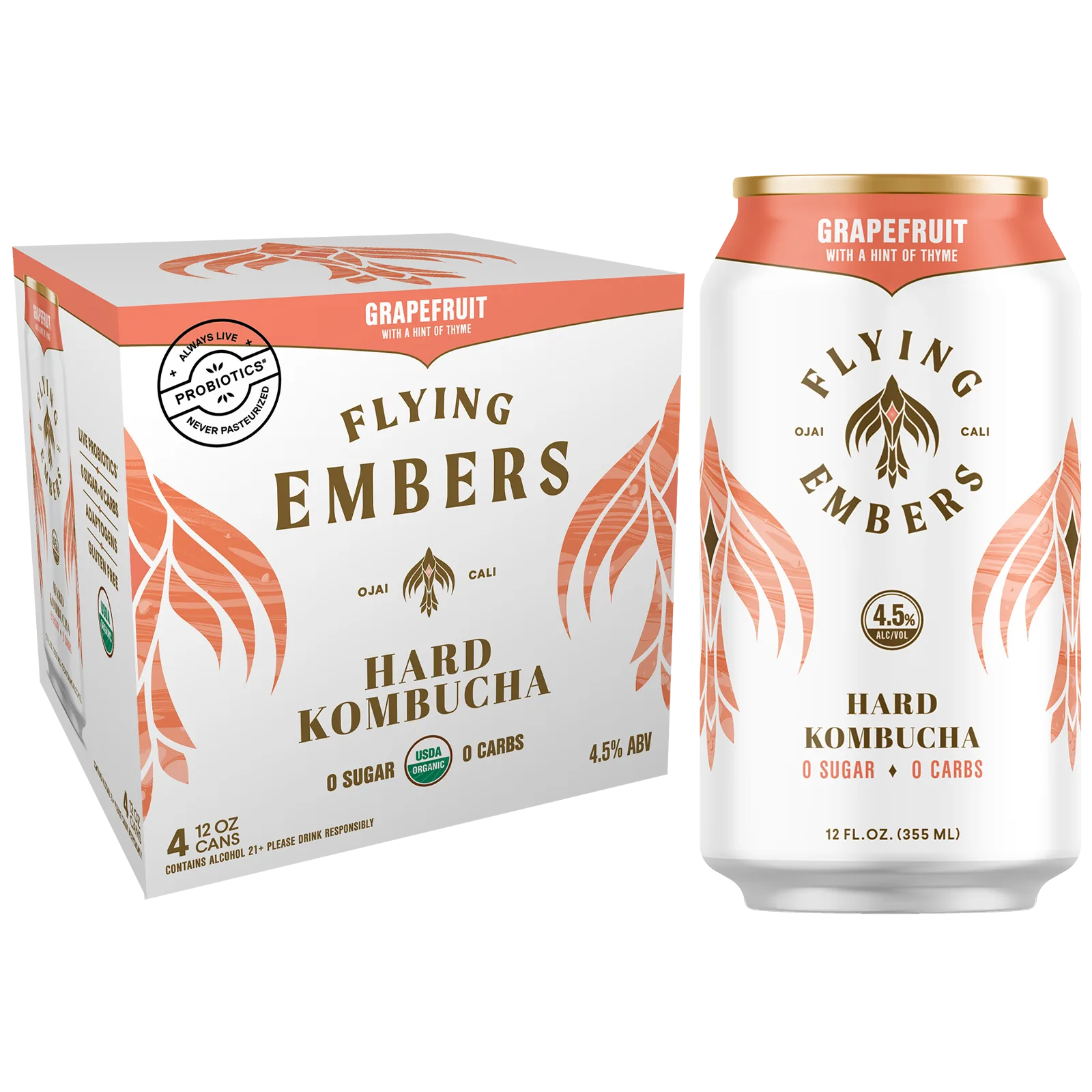 Flying Embers Grapefruit Thyme Hard Kombucha 4pk 12oz Can 4.5% ABV