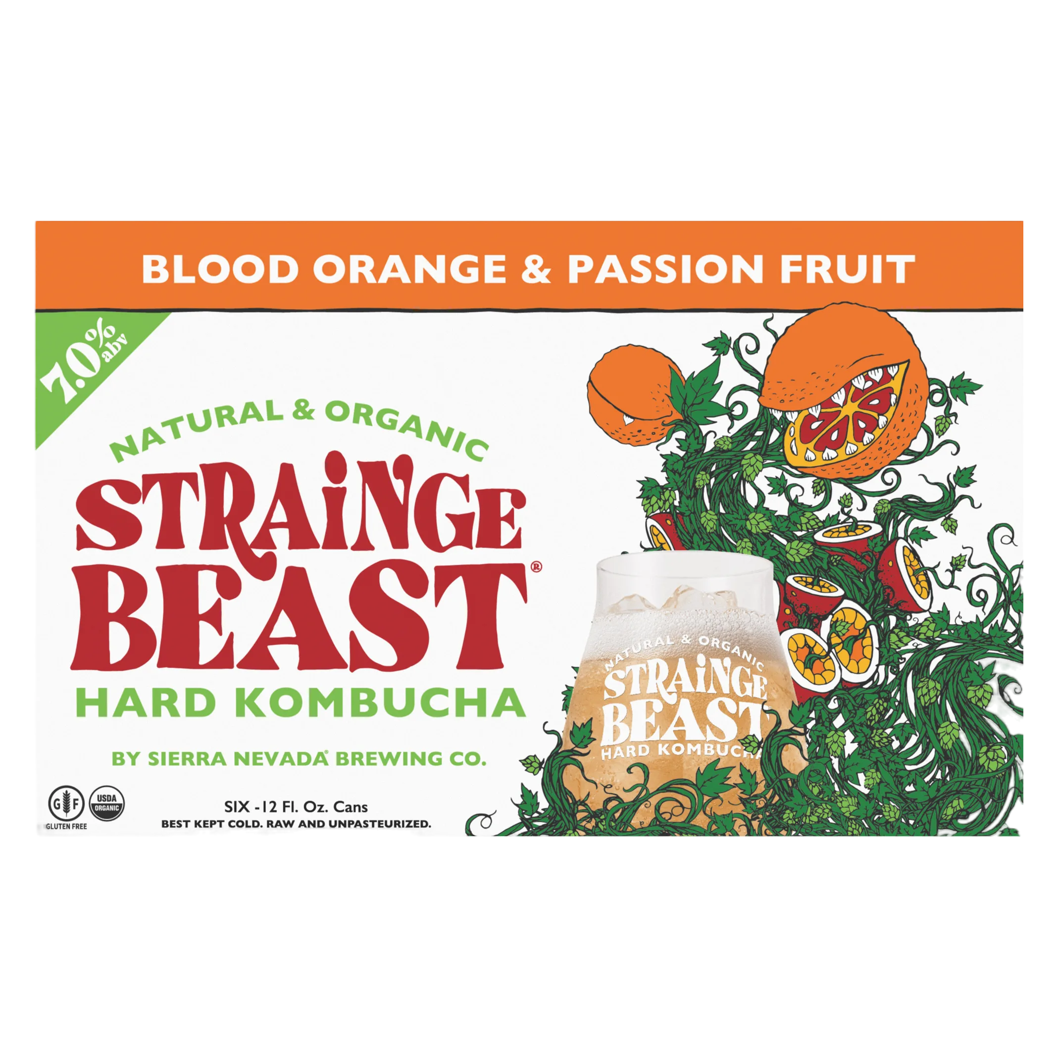 Strainge Beast Hard Kombucha Passion Fruit Hops Blood Orange 6pk 12oz Can