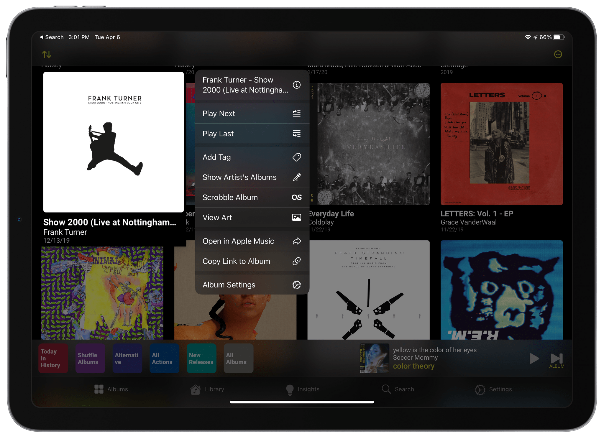 Albums leverages context menus to make sure power-user features are always available.