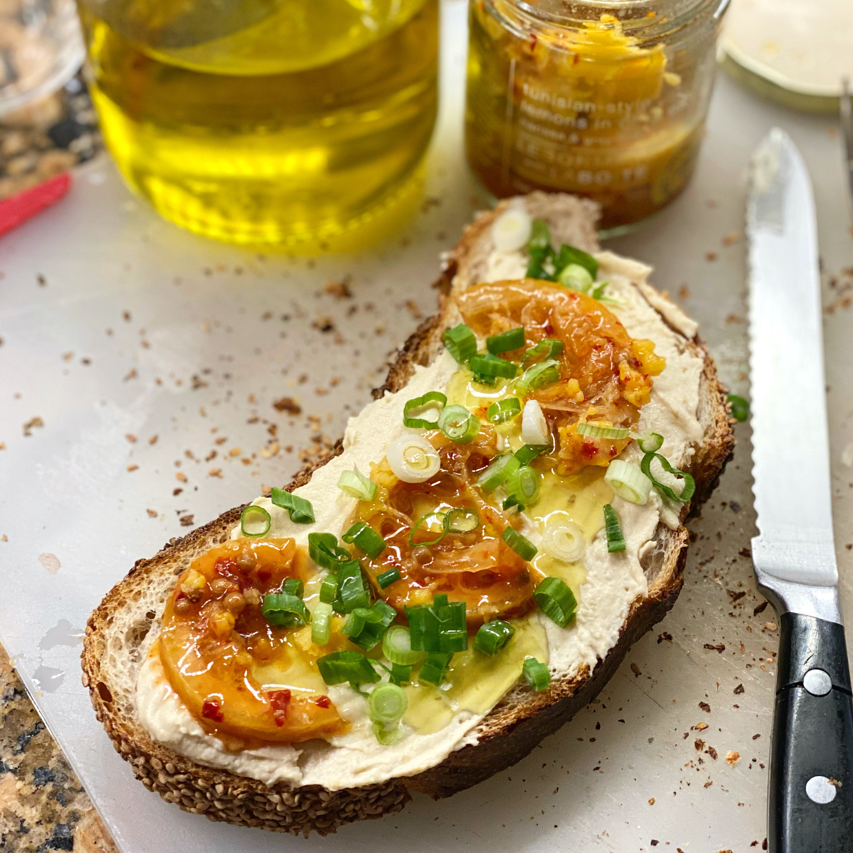 Hummus and Preserved Lemon Tartine