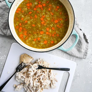 Image of Remove the chicken breasts from the pot to a plate...