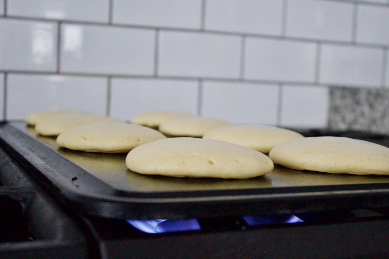 Image of With ice cream scoop, spoon, ladle, etc. plop down pancake...