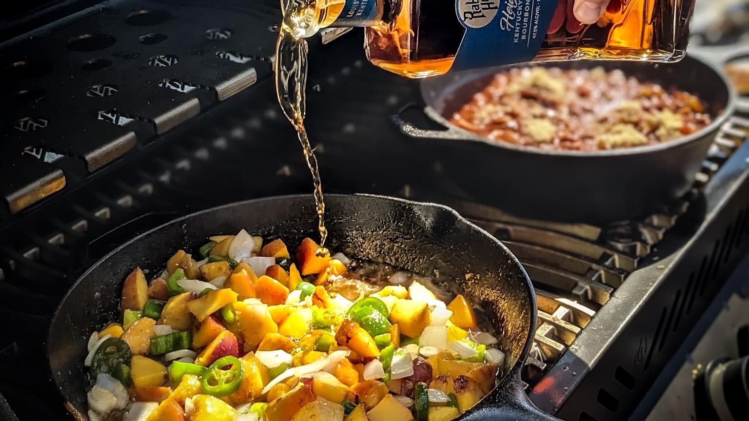 Image of Add bourbon to skillet and cook for another minute, stirring...