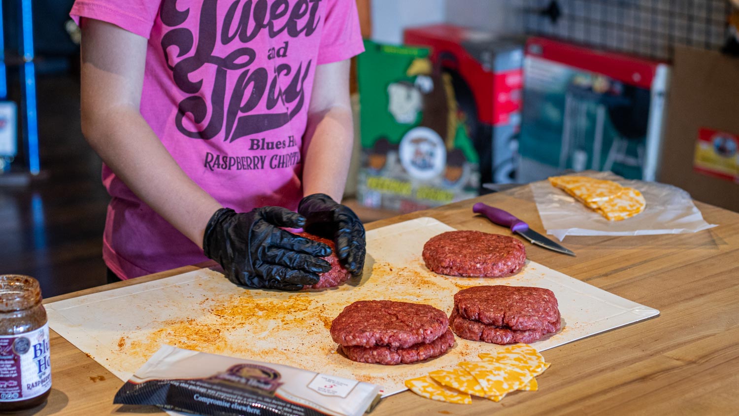 Image of Cutting colby jack slices into quarters, place your desired amount...