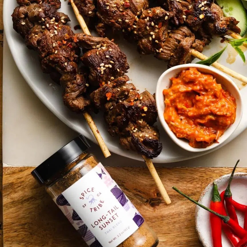 Photo of Thai Beef Skewers with a Spicy Homemade Red Chili Sauce