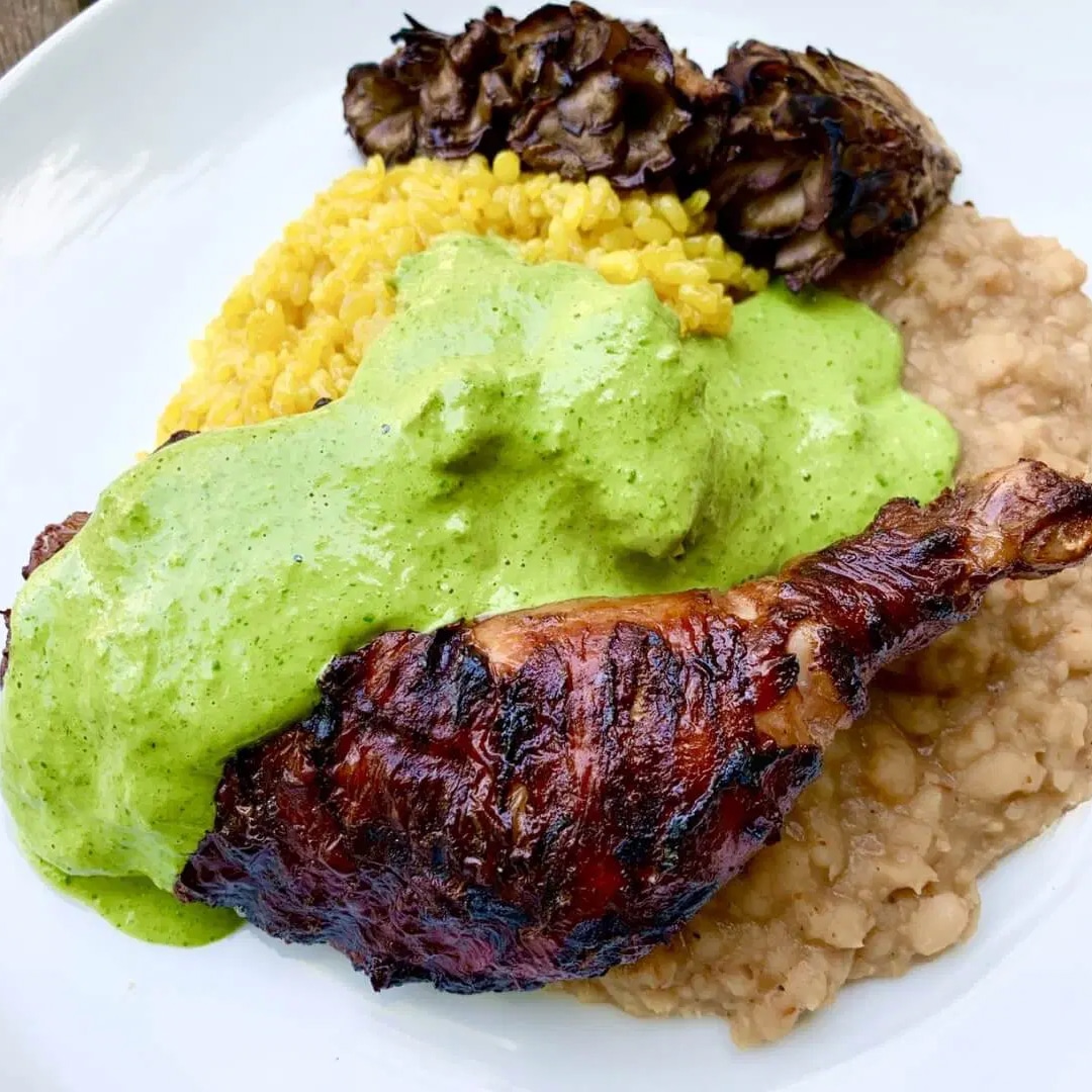 Photo of BBQ Chicken with Yellow Rice and Beans