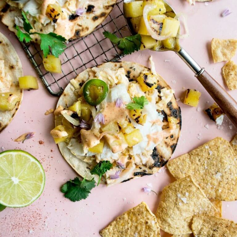 Photo of Grilled Fish Tacos with Pineapple Salsa & Chile Mayo