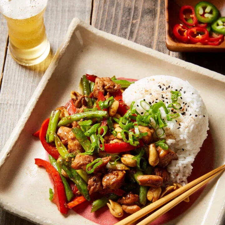 Photo of Chicken, Green Beans, Red Bell Pepper and Peanut Stir-Fry