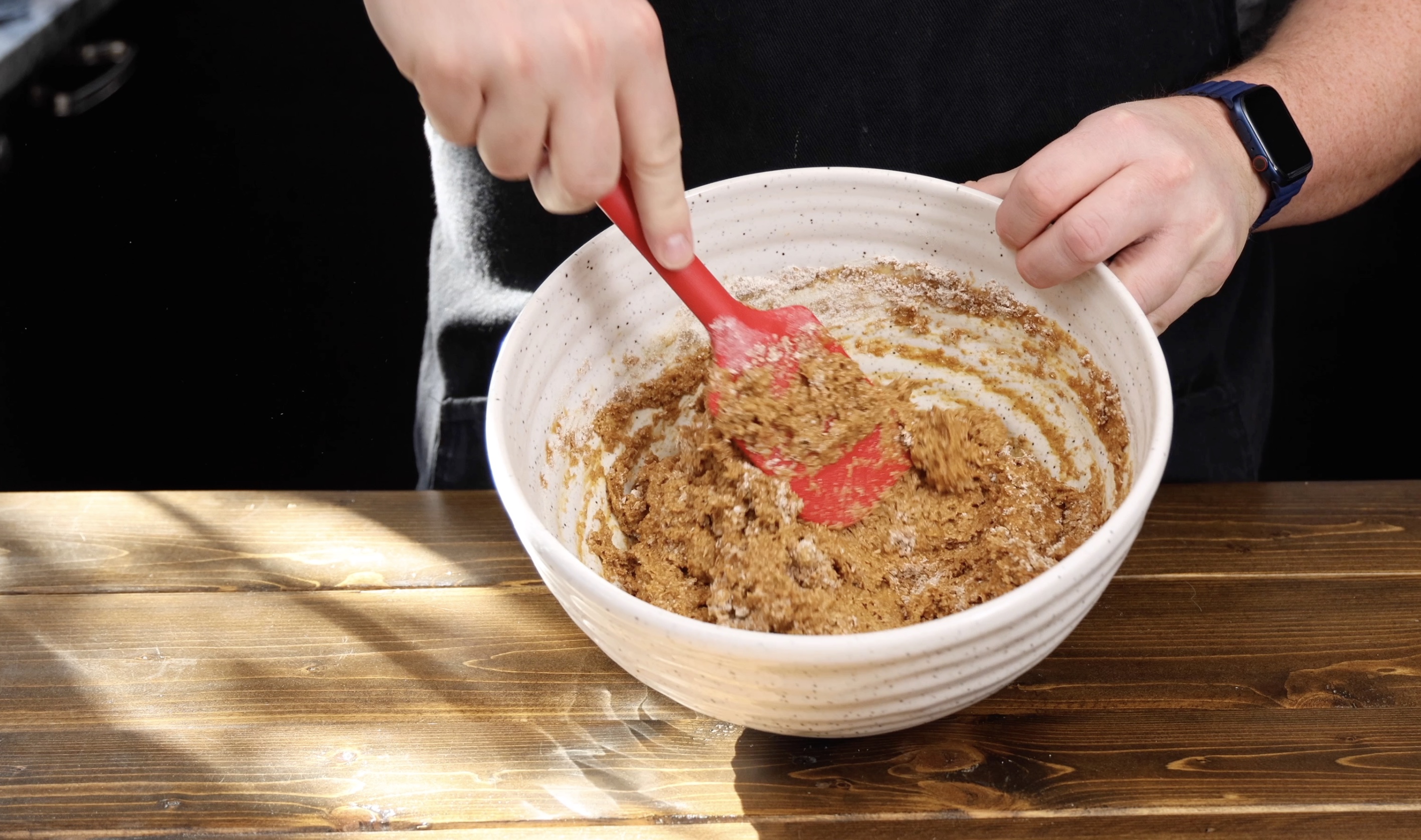 Image of Pour the wet mixture into the dry and stir gently...