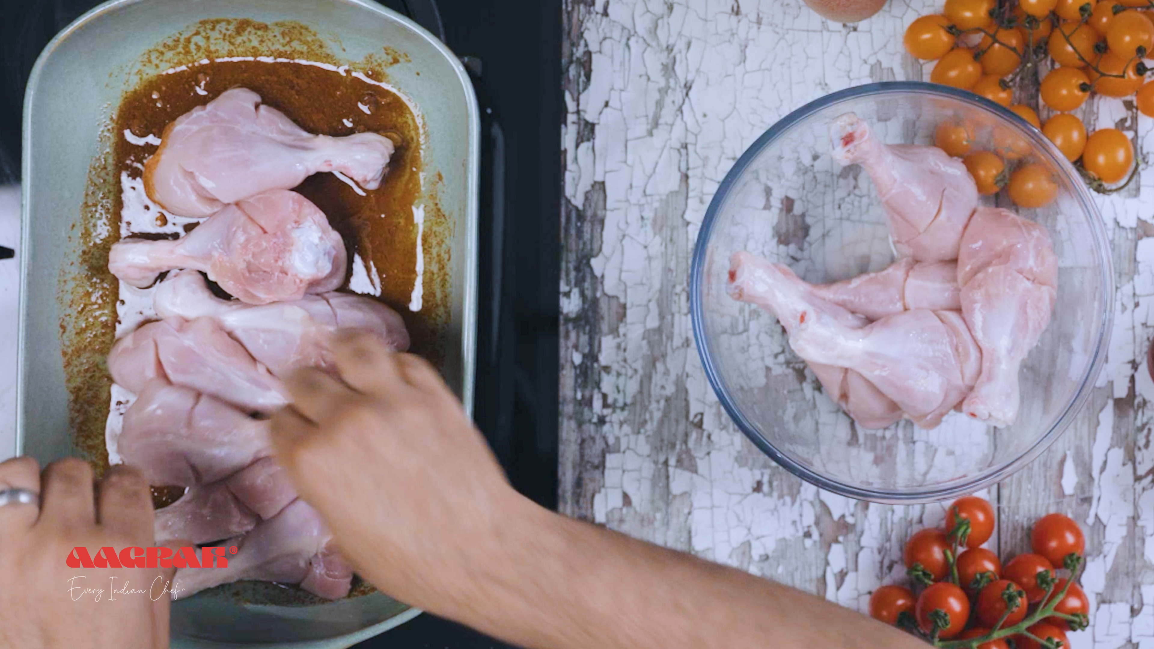 Image of Add the chicken to the tray