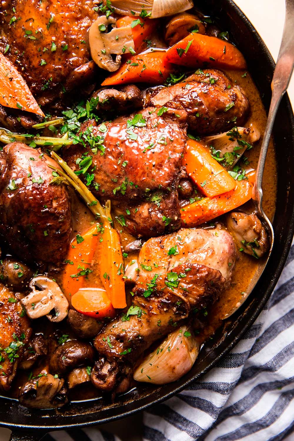 Chicken in wine (traditional Coq au vin recipe)