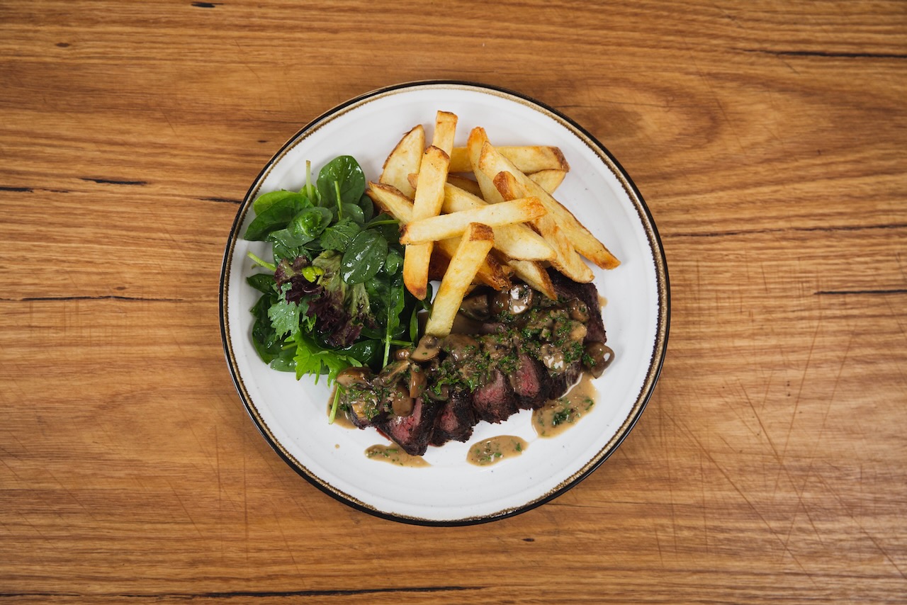 Kangaroo steak with mushroom sauce