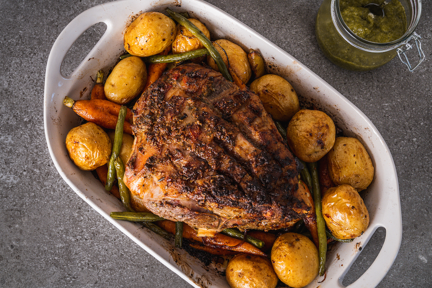 Lamb roast with mint sauce