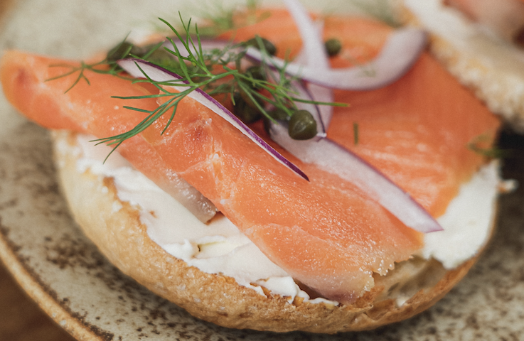 Homemade bagels with salmon and cream cheese