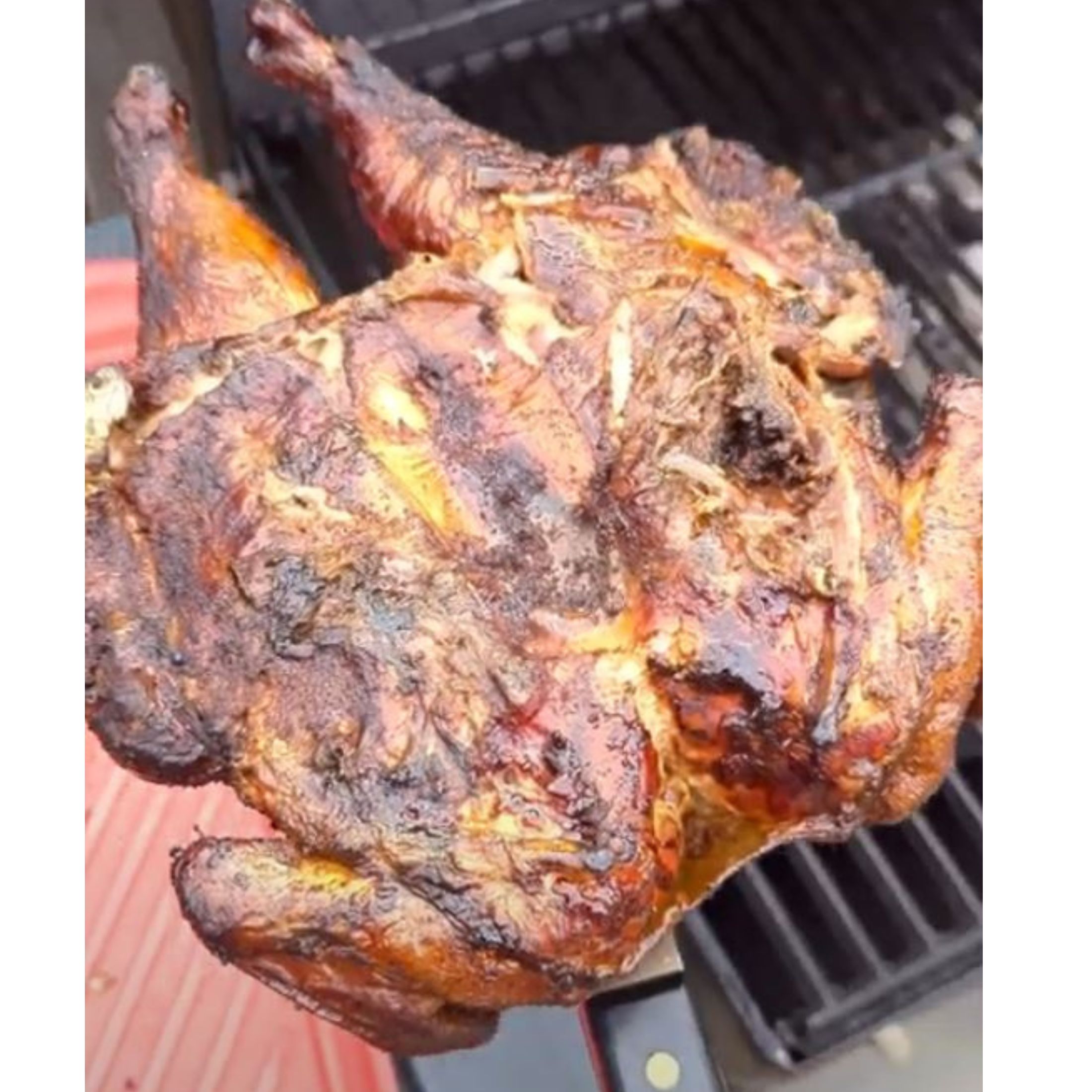 Image of Place the chicken skin side down on the flames for...