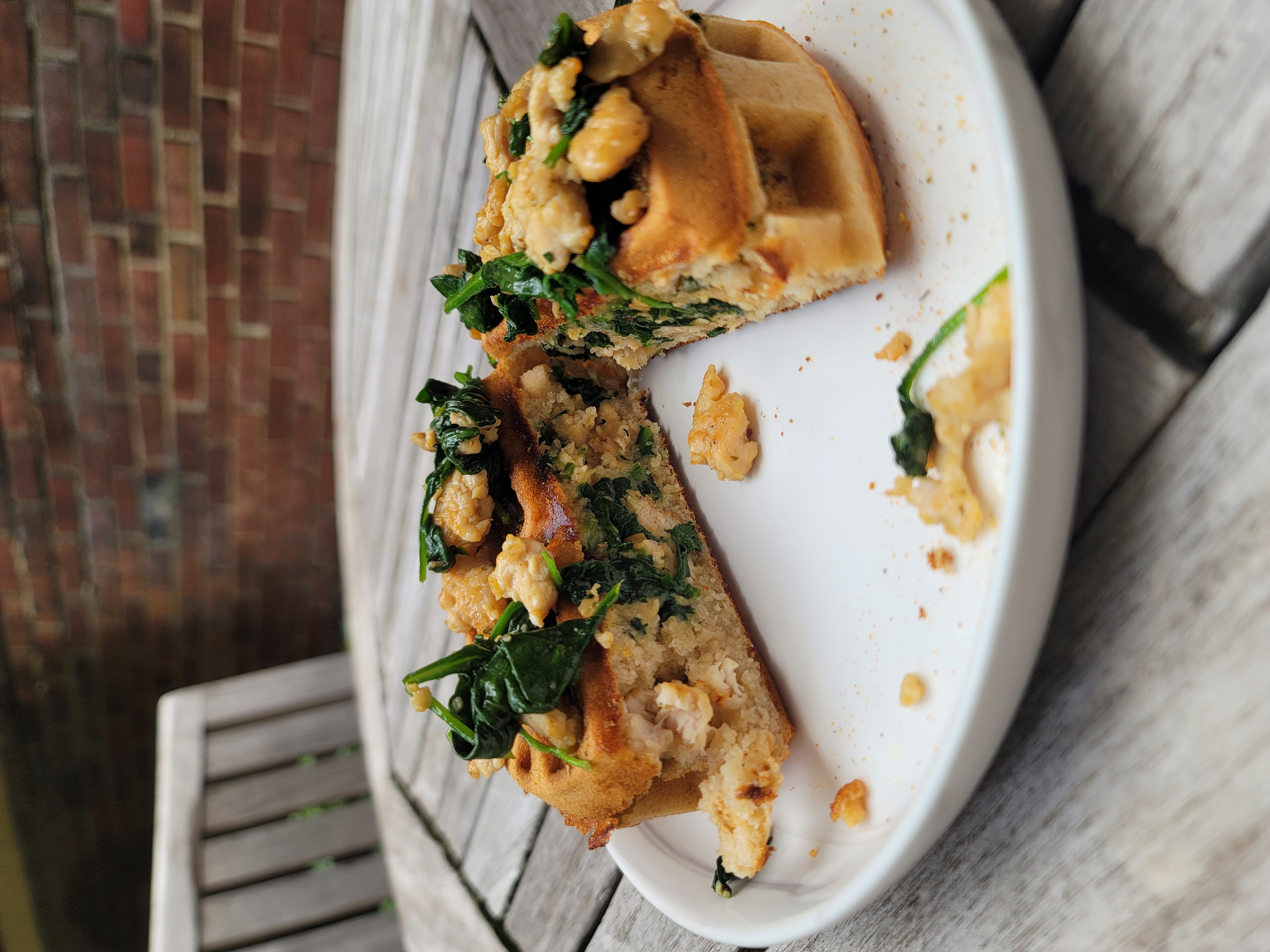 Image of Serve the Chicken and Spinach waffle warm and enjoy!