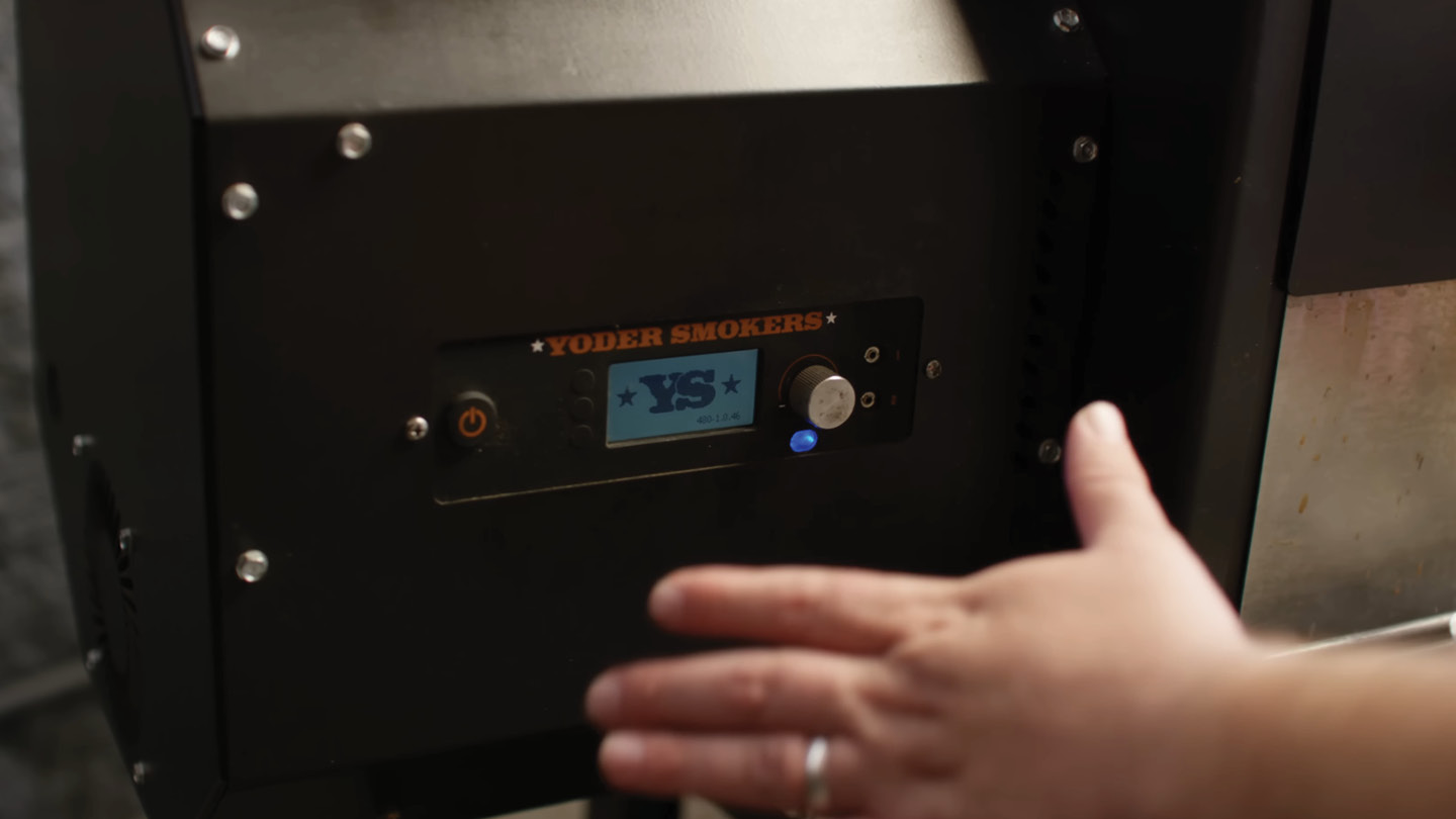 Image of Press the power button on the Yoder Smokers YS480s Pellet...