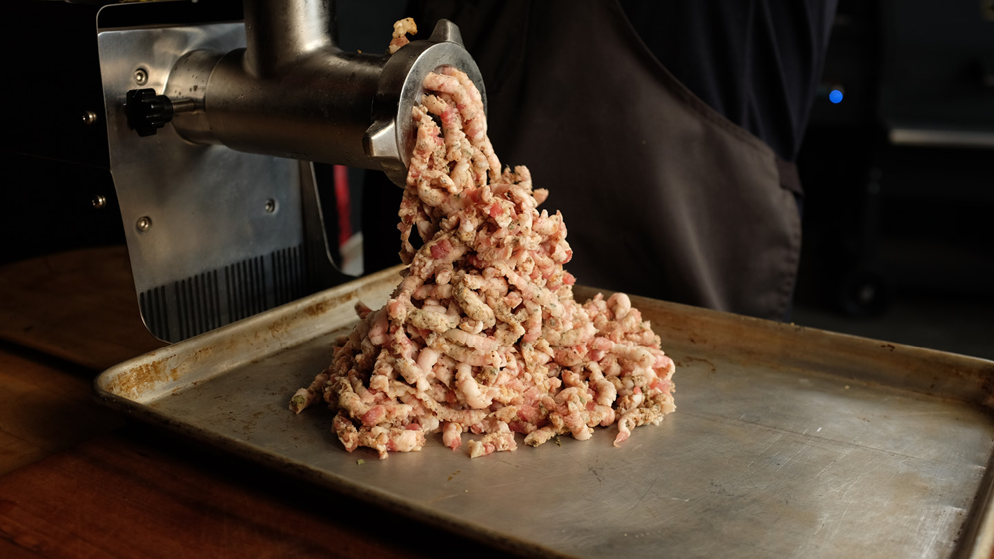 Image of Grind the pork mixture, while the meat is very cold,...
