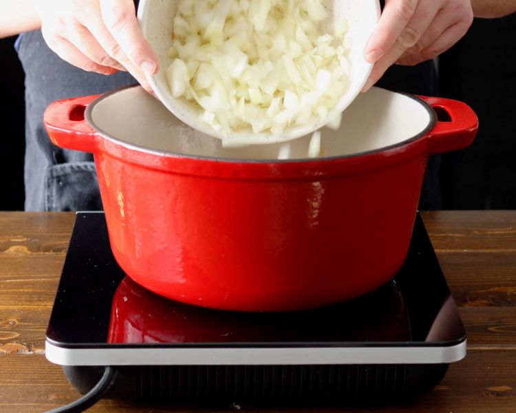 Image of Dice the onions and sauté in the Chipotle Olive Oil...