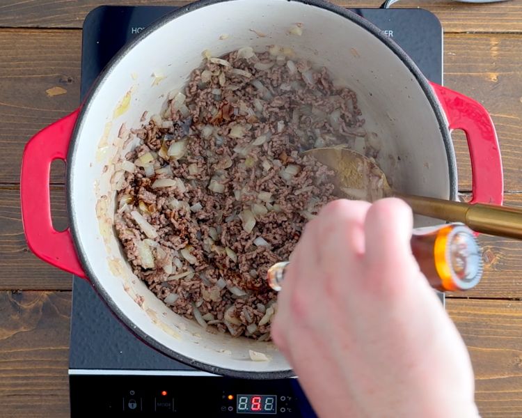 Image of Add the ground beef and begin to brown it. Once...