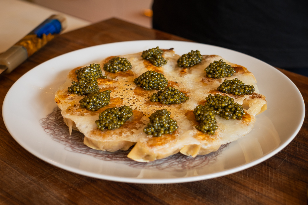 Wagyu gyoza with caviar