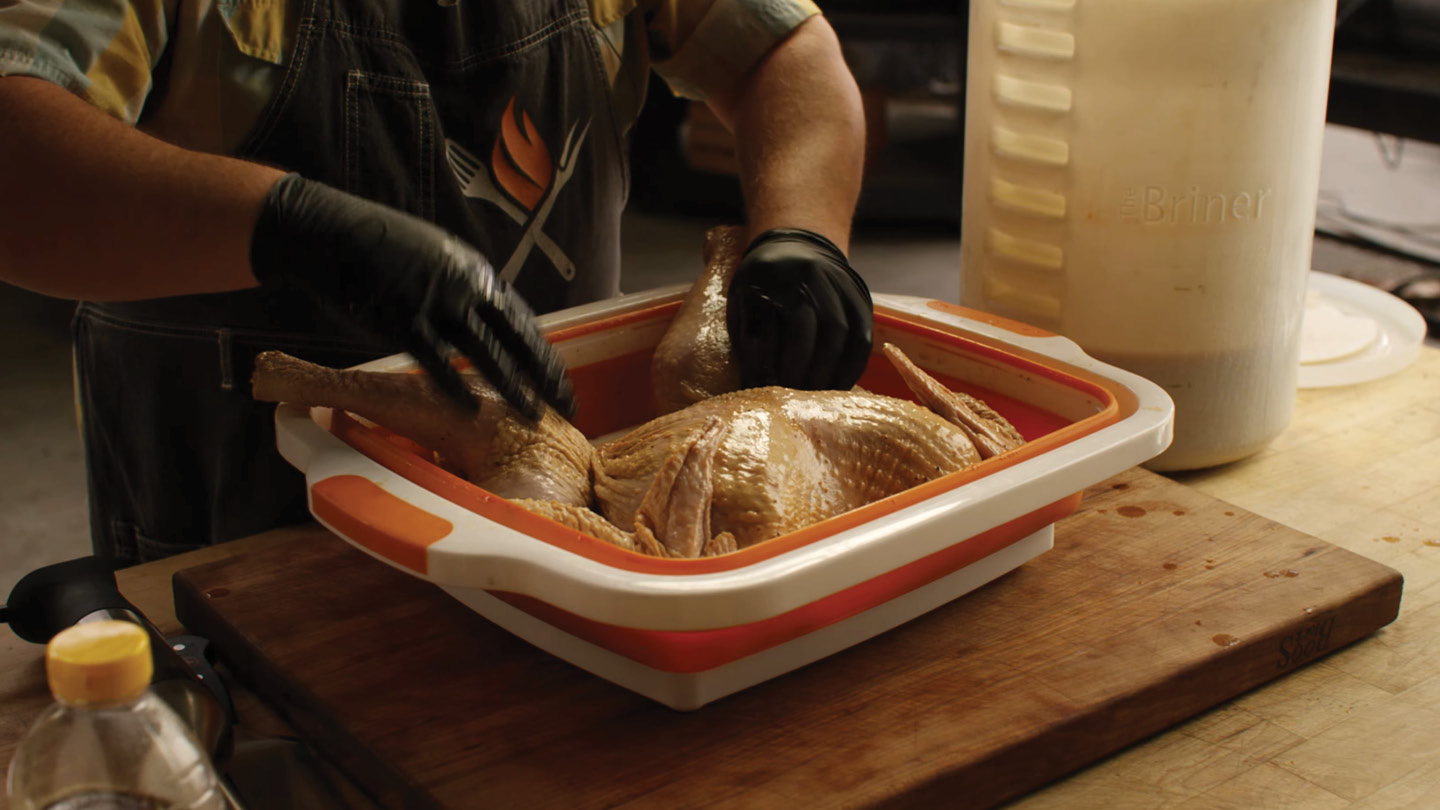 Image of Remove the turkey from the brine and place on a...