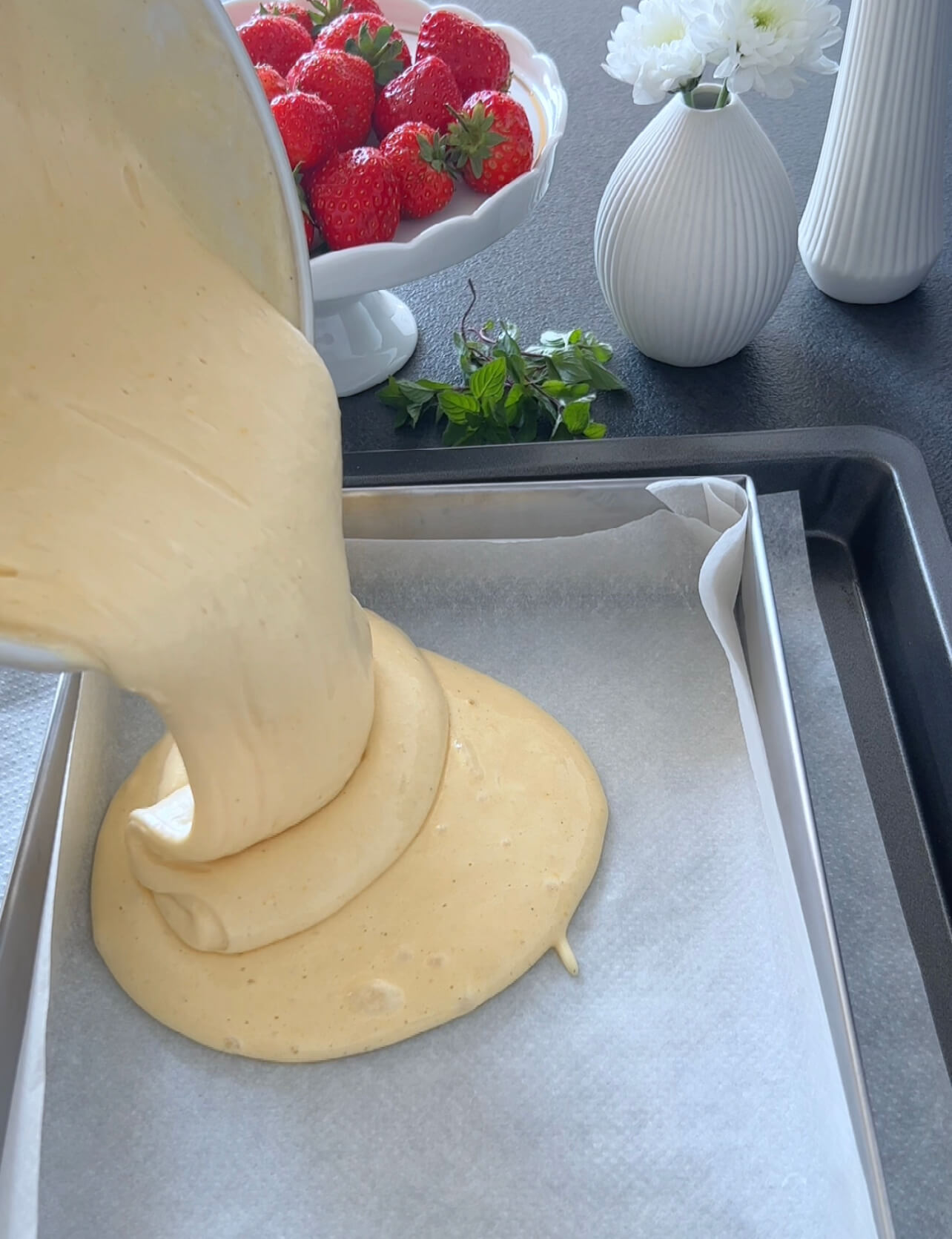 Image of Pour the batter into the prepared baking pan and bake...