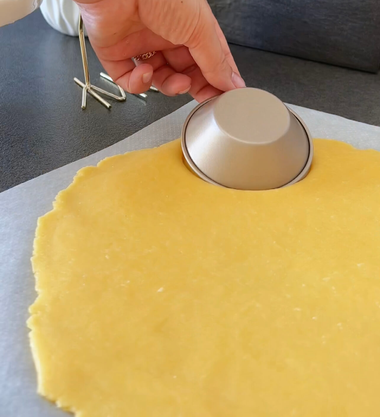 Image of Roll out dough, cut circles for tartlet molds, and press...