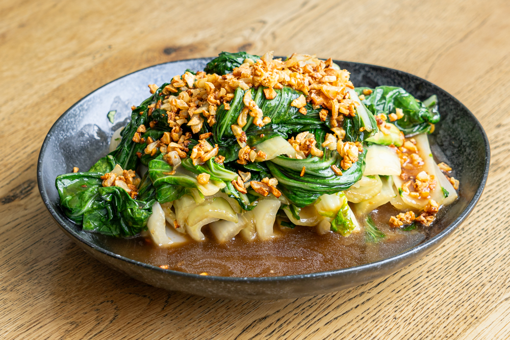 Bok choy with oyster sauce and crispy garlic