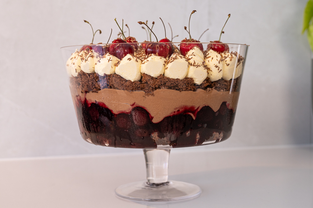 Cherry and salted chocolate trifle