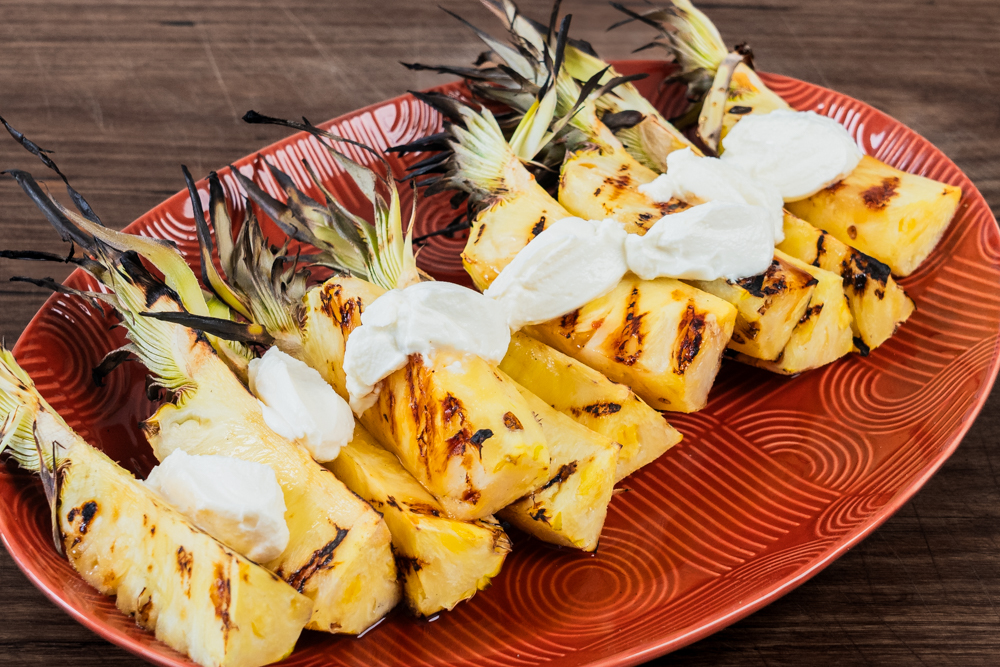 Grilled pineapple with ricotta and hot honey