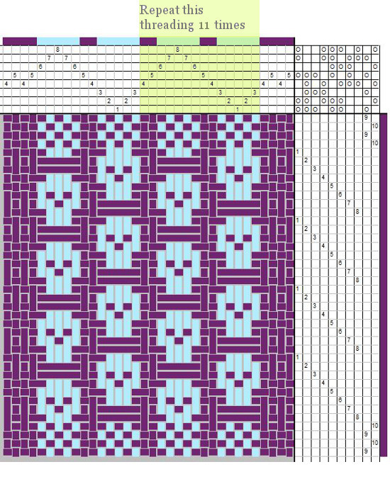 Image of Warp according to the weaving draft. Start with 4 ends...