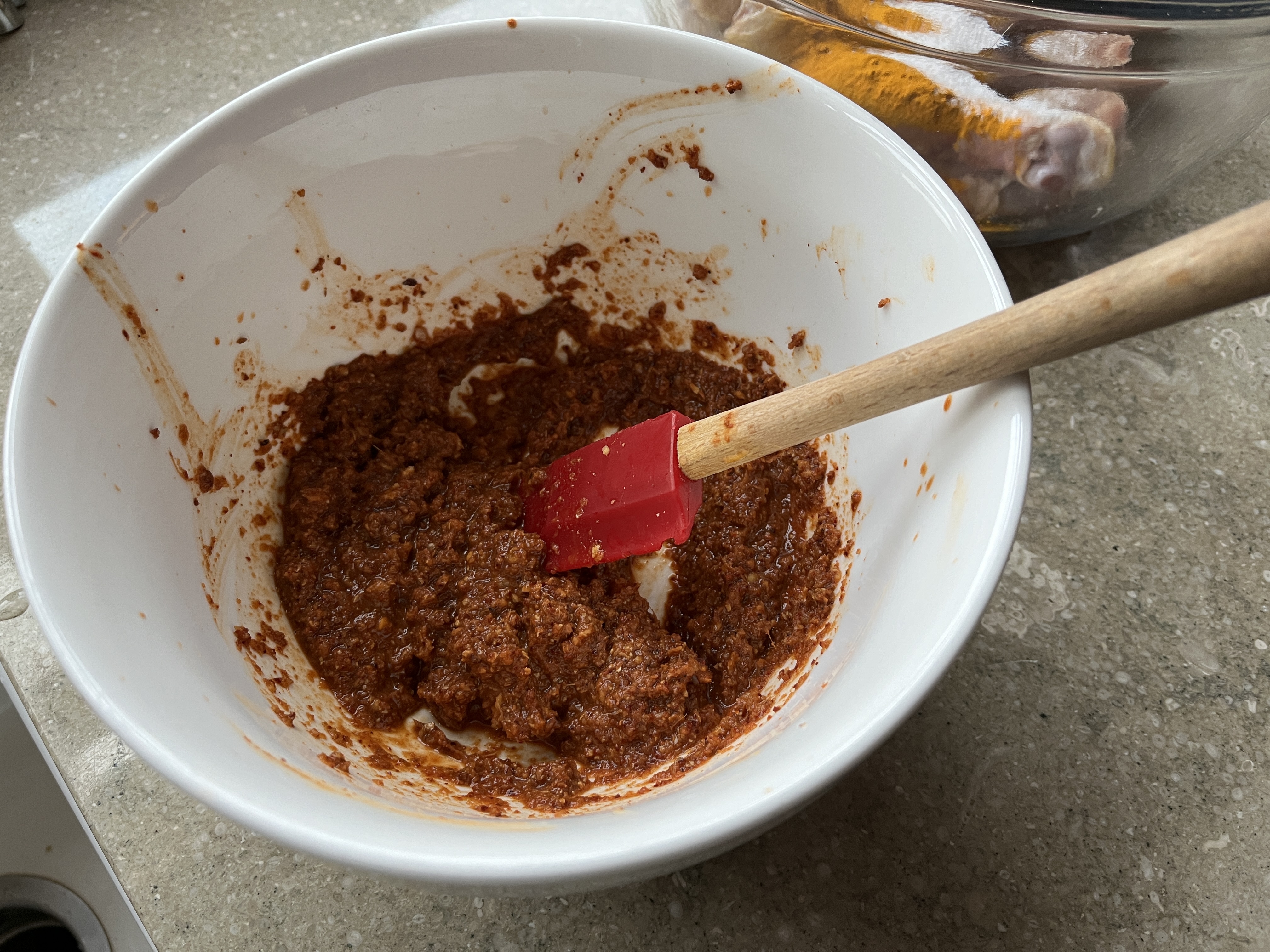 Image of Into the grinder add the garlic, ginger, vinegar and water...