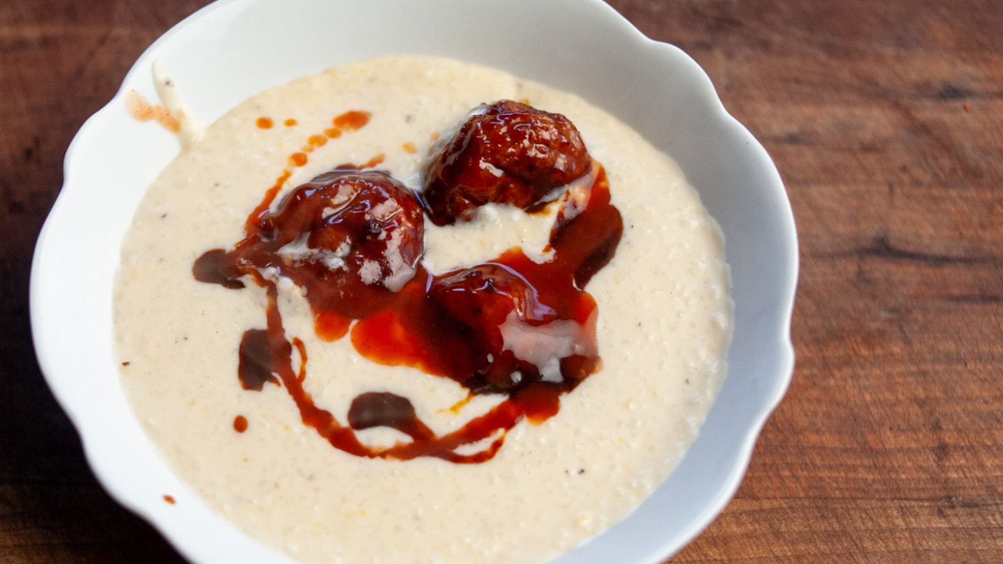 Image of Serve the bbq meatballs over the cheese grits with a...
