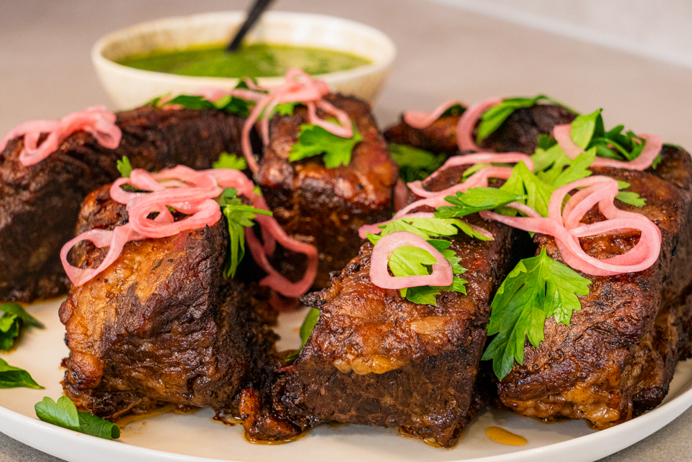 Braised beef ribs with salsa verde
