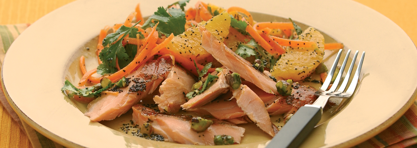 Roast Smoked Salmon, Carrot, Orange and Poppy Seed 