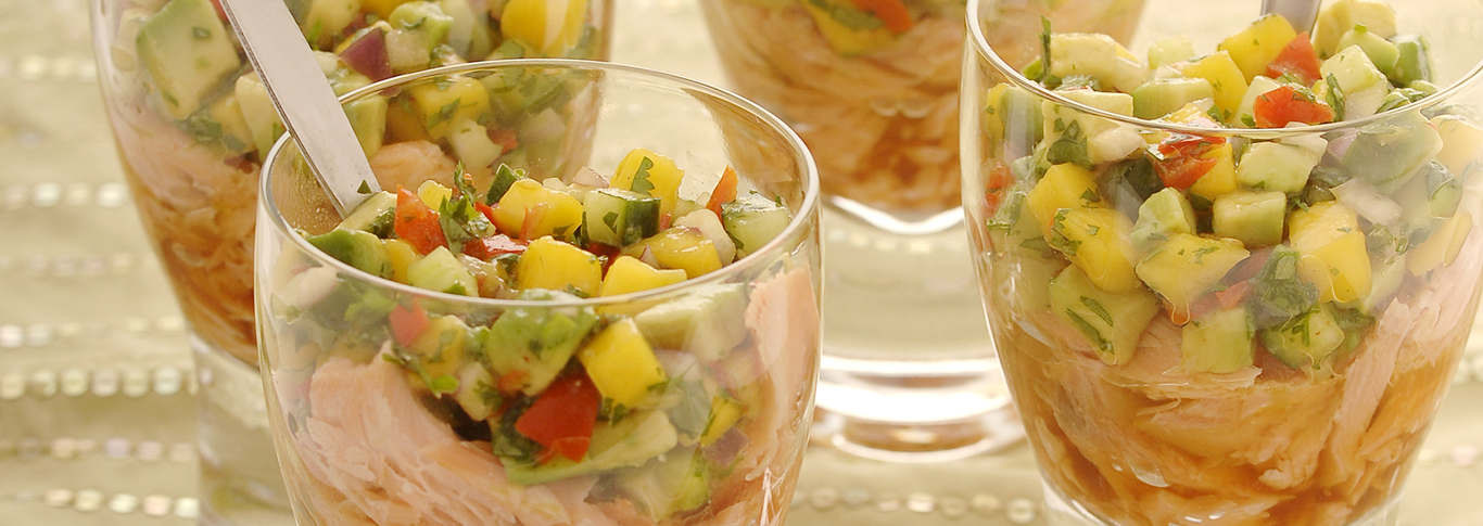 Roast Smoked Salmon and Mango Salsa Pots 