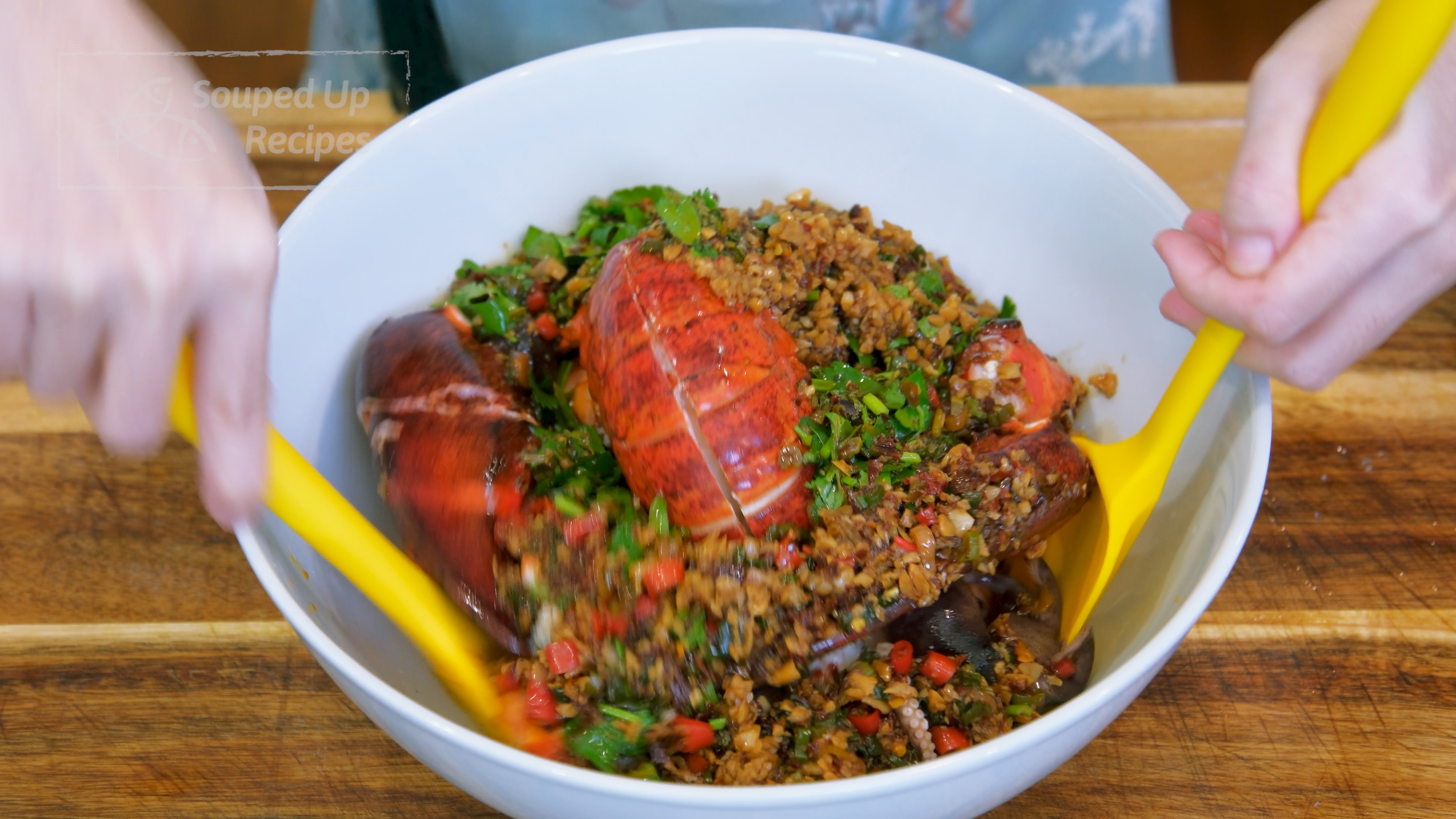 Image of Add all the seafood into a big mixing bowl and...