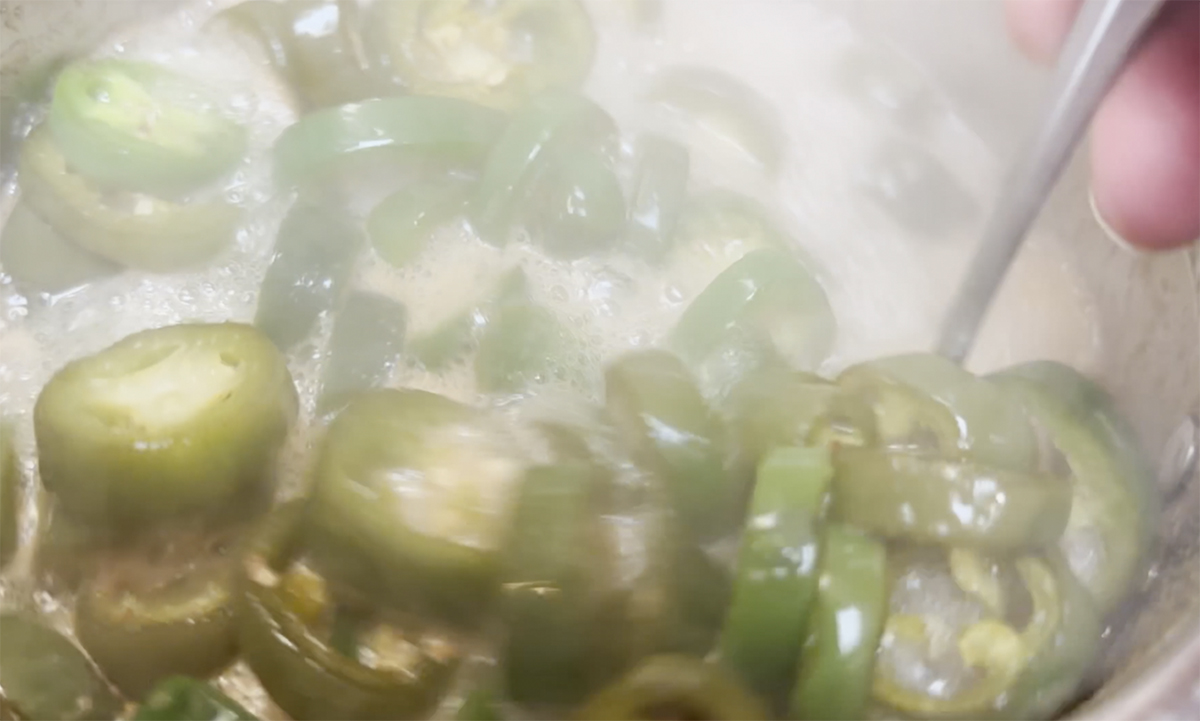 Image of Raise heat to a boil again and add in jalapeno...