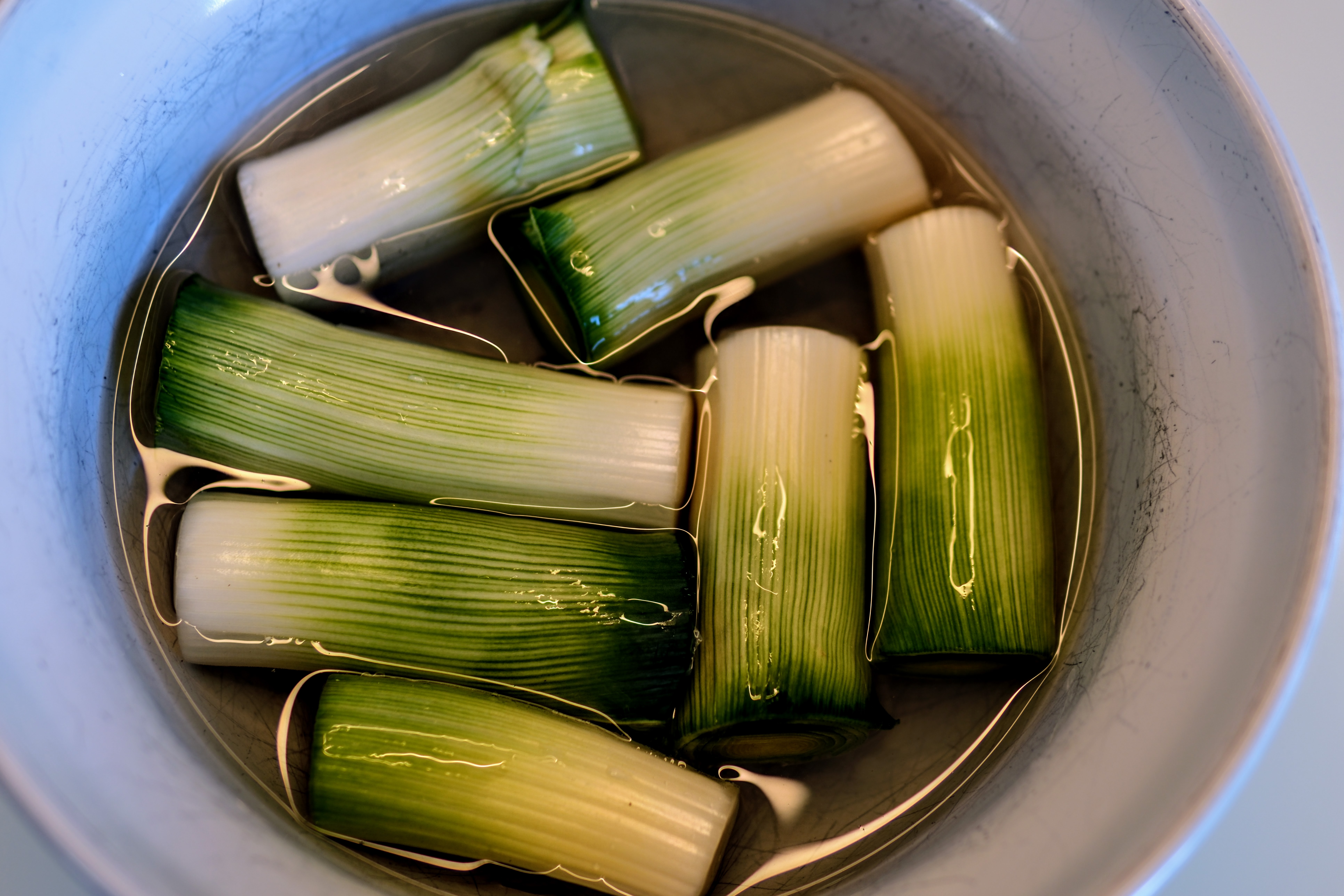Image of Soak leek base (the white portion) in cold water for...