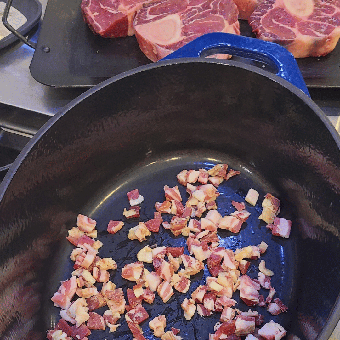 Image of Brown the pancetta by heating a Dutch oven on the...