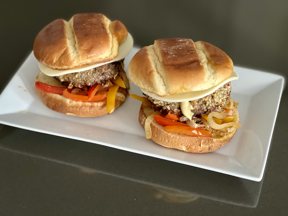 Bratwurst Burgers with Braised Onions