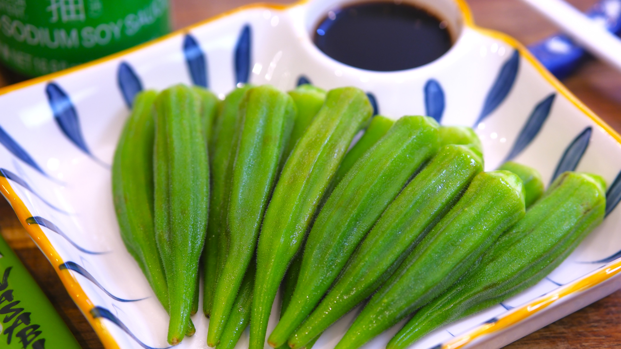 Image of The second recipe is Blanched Okra with Wasabi Soy Sauce,...