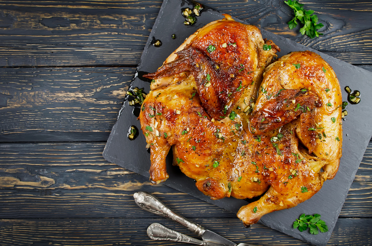 Chiken Tabaka: Spatchcocked roast chicken