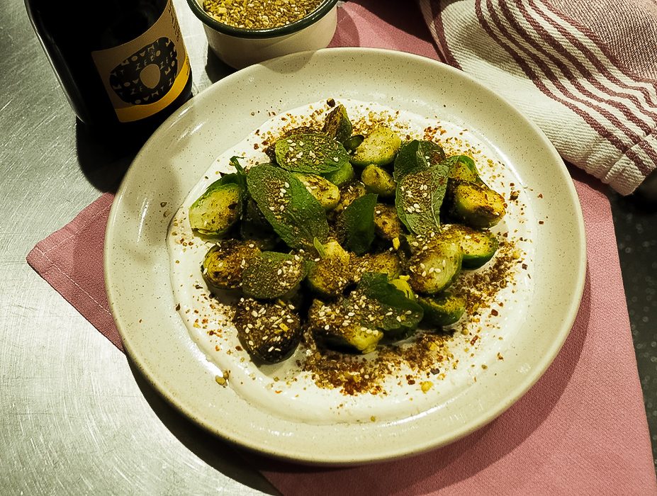 roasted sprouts with mount zero egyptian dukkah & lemon pressed olive oil