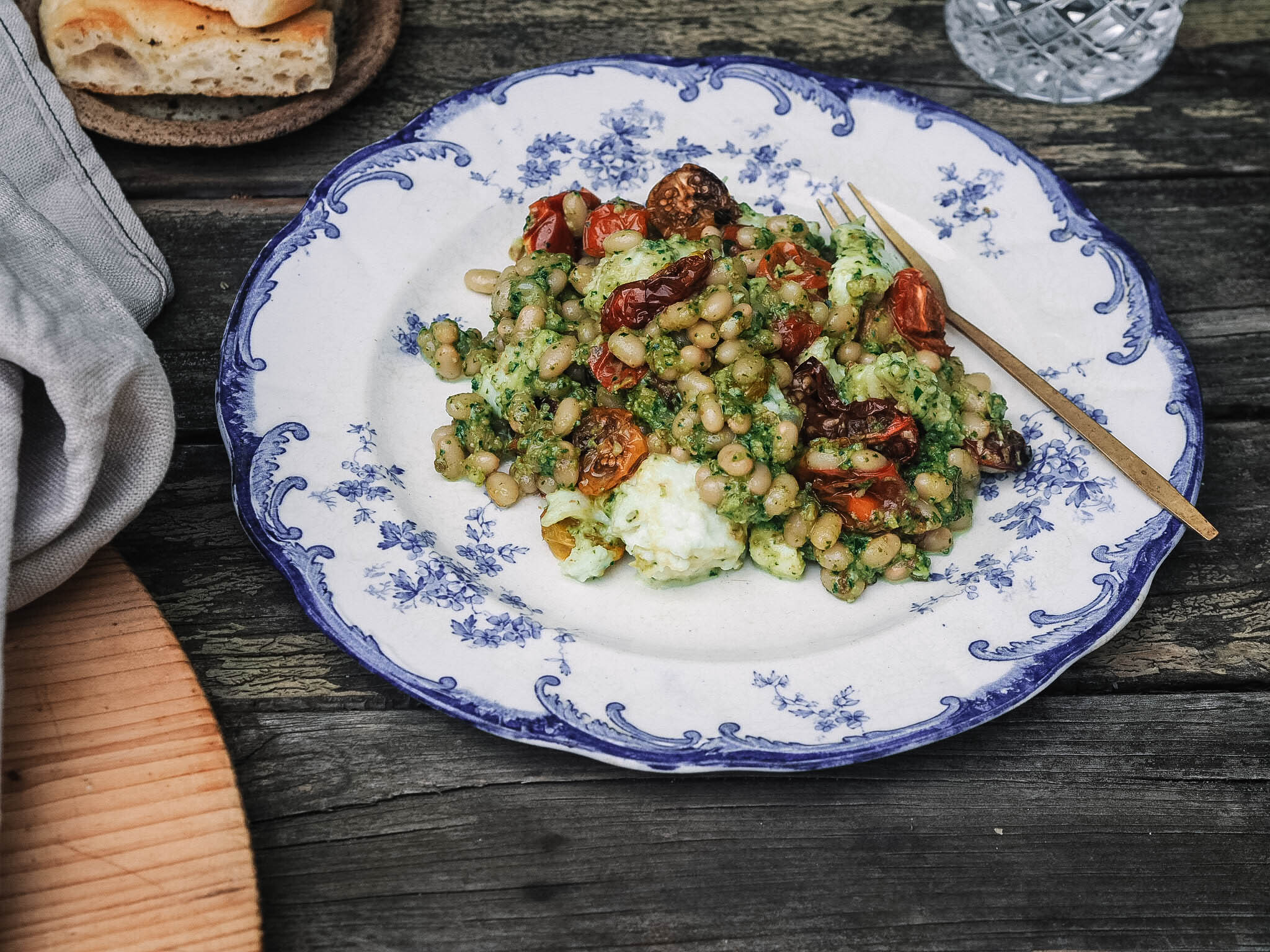 haricot beans with slow-roasted tomatoes & buffalo mozzarella salad