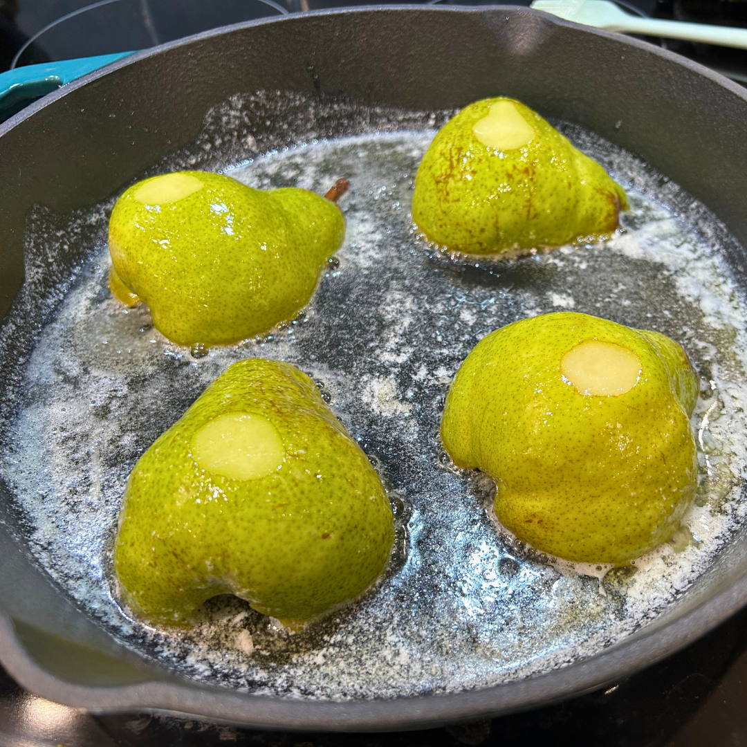 Image of Preheat the oven to 400 degrees. Cut the pears in...