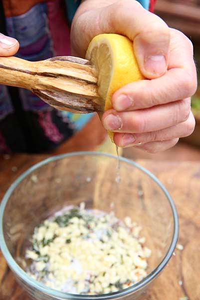 Image of Add lemon juice and white wine to the herbs.