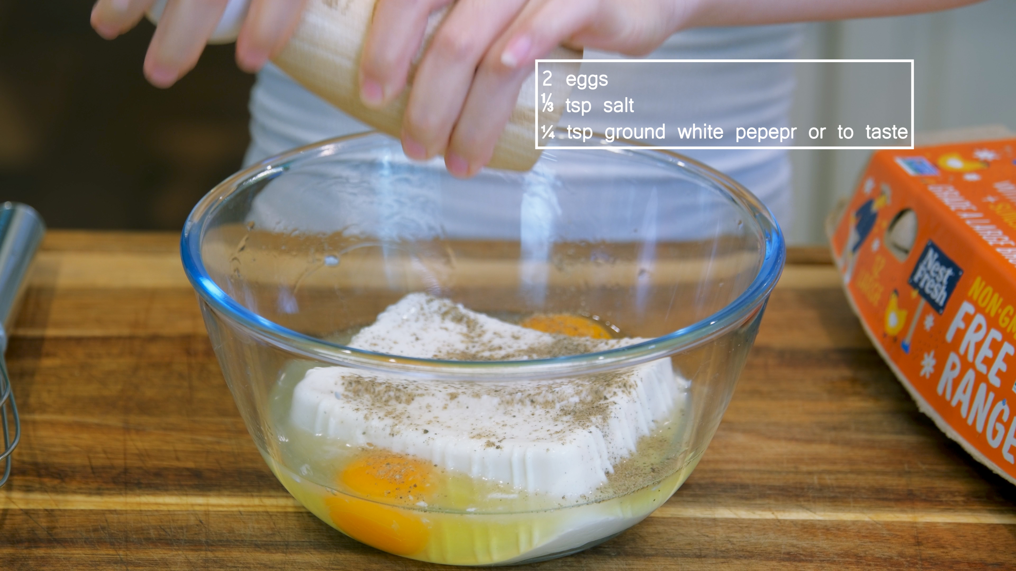 Image of Add the tofu, 2 eggs, 1/4 tsp salt, and 1/4 tsp ground...